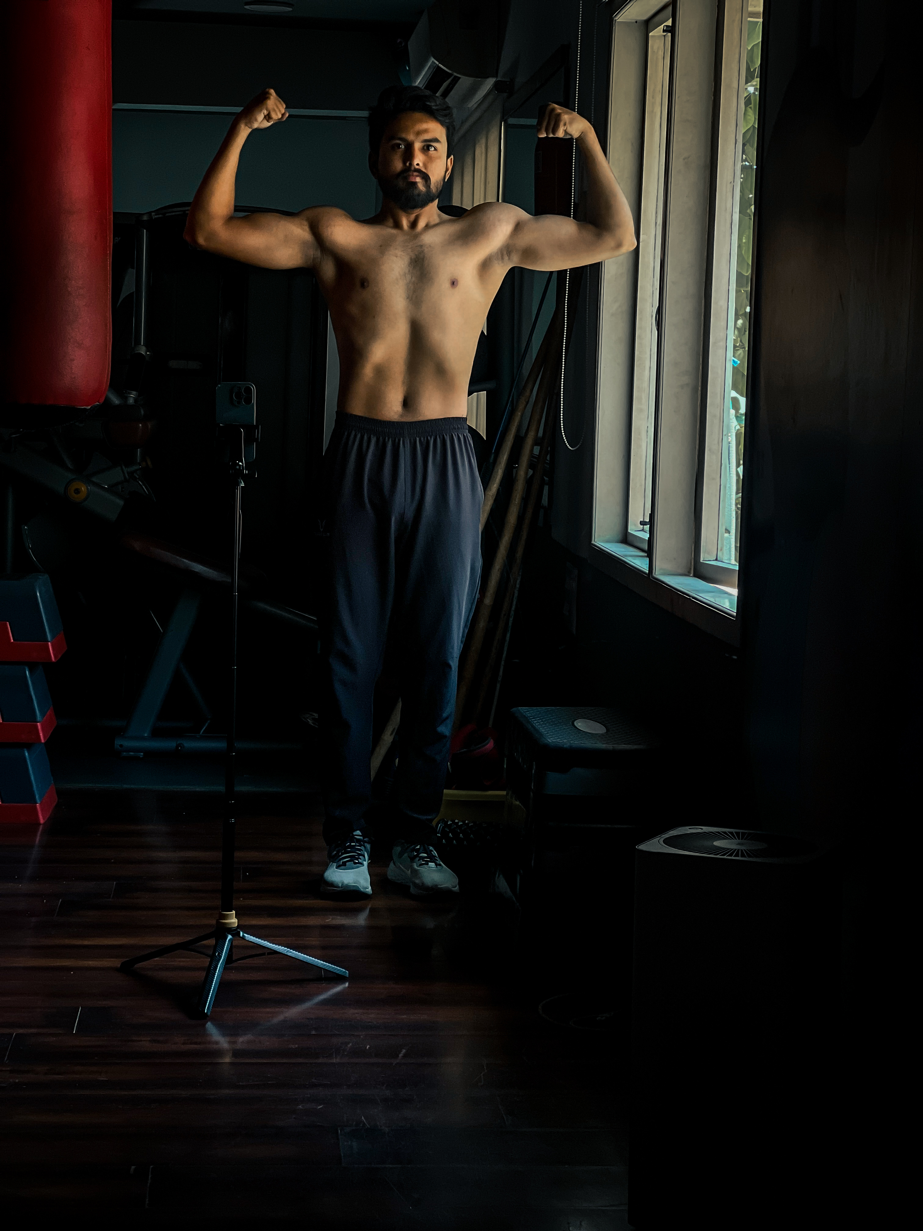 Sai Teja double biceps pose