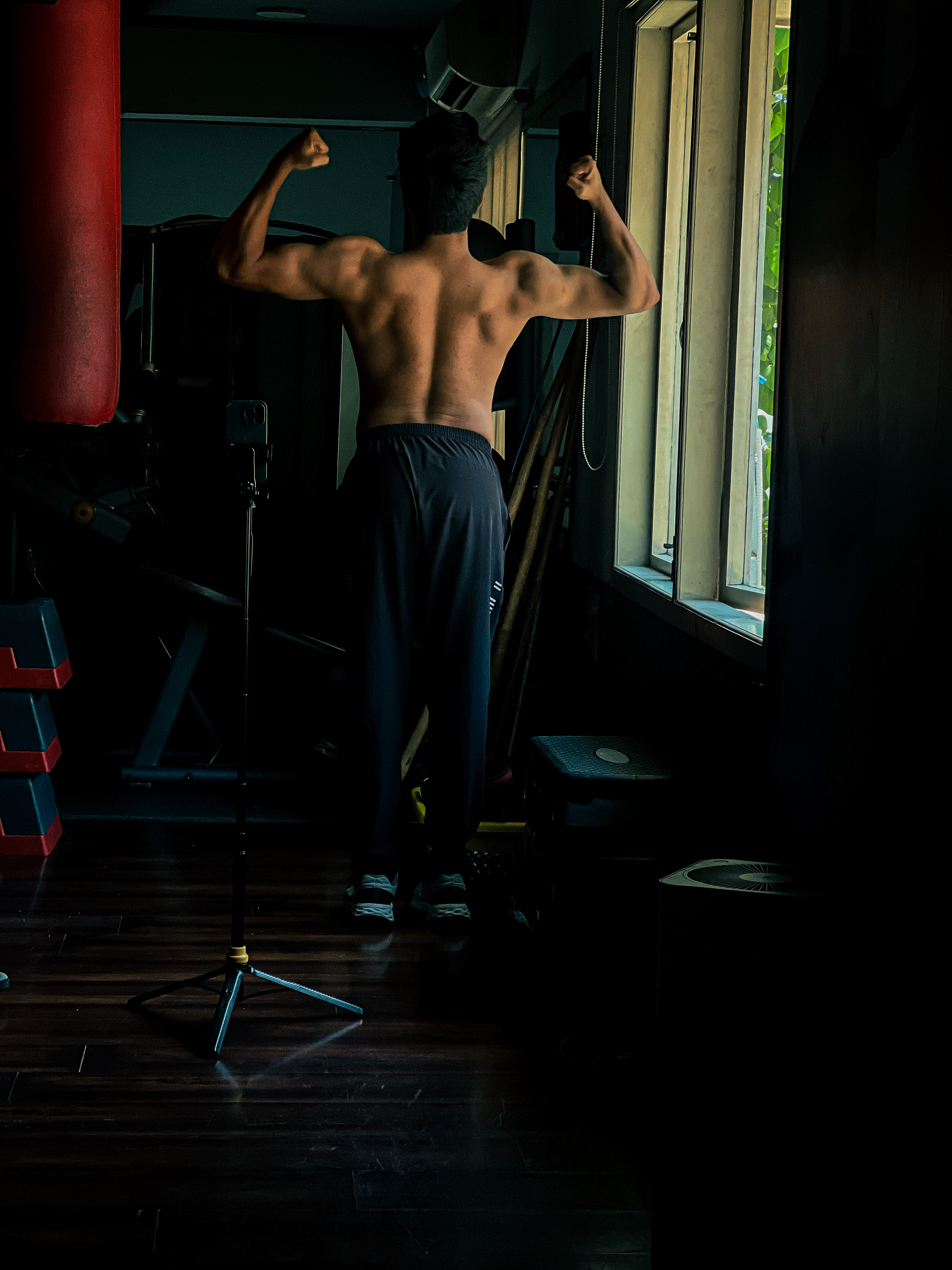 Sai Teja strength training back pose